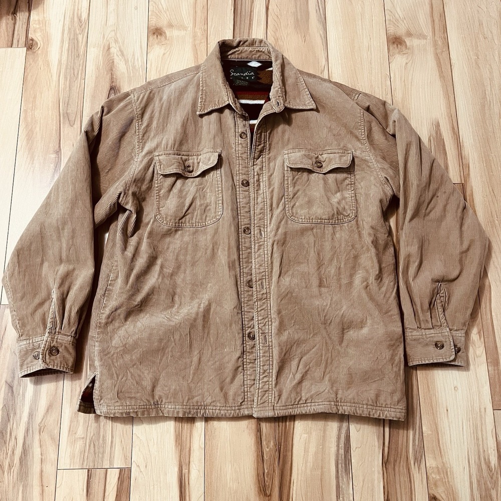 Vintage Scandia Woods Chore Jacket Mens L Brown Corduroy Fleece Lined Gorpcore